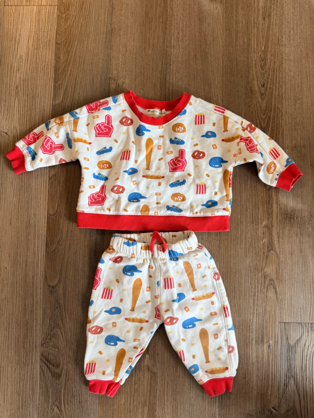 Kids White & Red Printed Matching Set - Cute Sports Icons